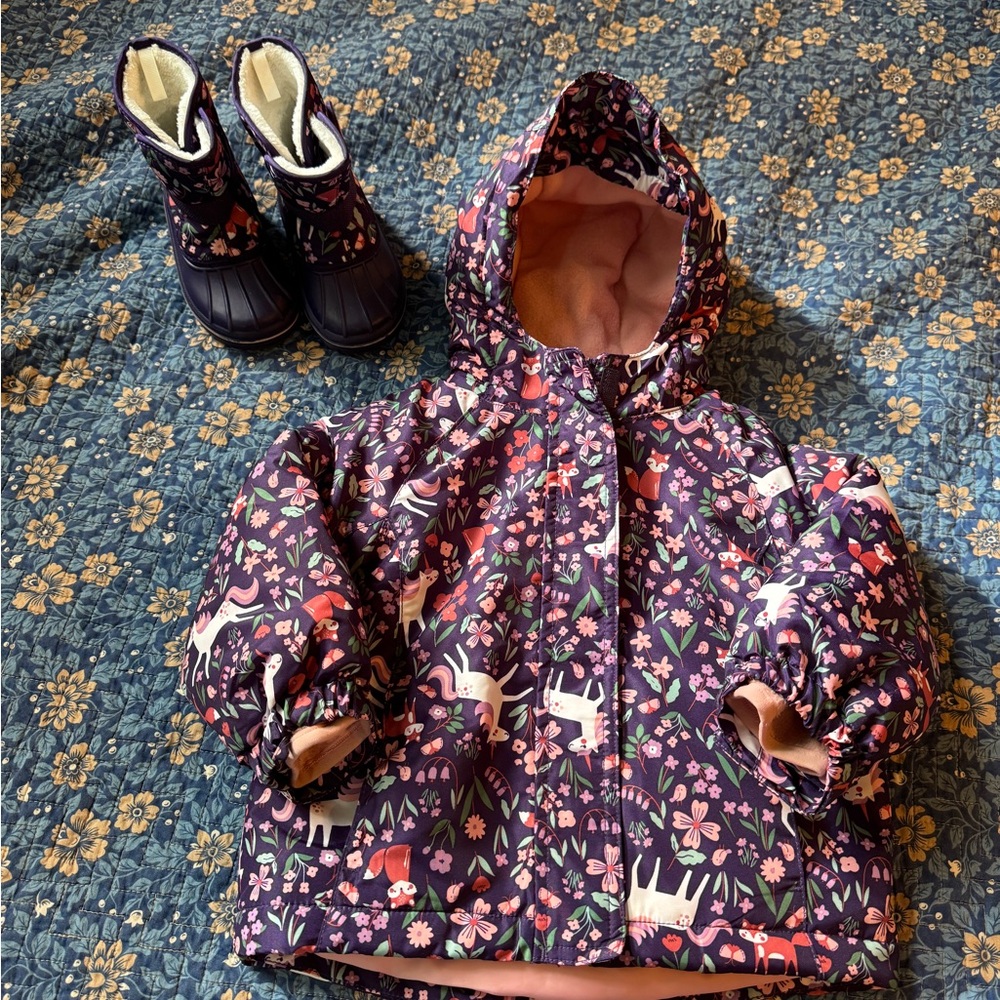 2T toddler jacket, pants and boot bundle
